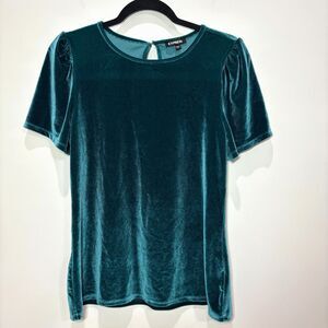 Express Teal Green Velvet Top Women L Short Sleeves Whimsigoth Fairy Romantic